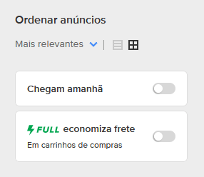 Exemplo de ordem de anúncios full no Mercado Livre.